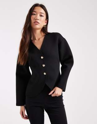 ONLY - Strukturierter Cardigan in Schwarz aus Stoff in Neoprenoptik