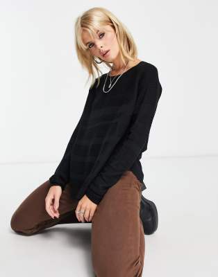 Only – Strukturierter Pullover in Schwarz mit Rundhalsausschnitt