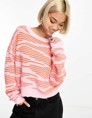 Only - Strukturierter Pullover mit Muster in Rosa und Orange-Bunt