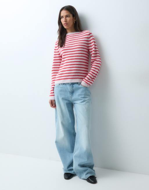 ONLY strukturierter Pullover mit roten und rosa Streifen, 2 von 4