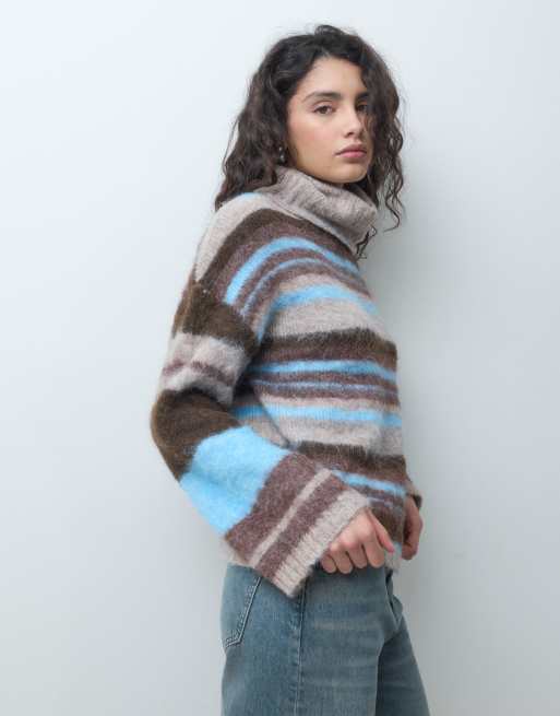 ONLY strukturierter Rollkragenpullover mit blau-braunen Streifen, 2 von 4