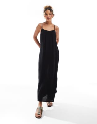 ONLY - Strukturiertes Riemchen-Maxikleid in Schwarz