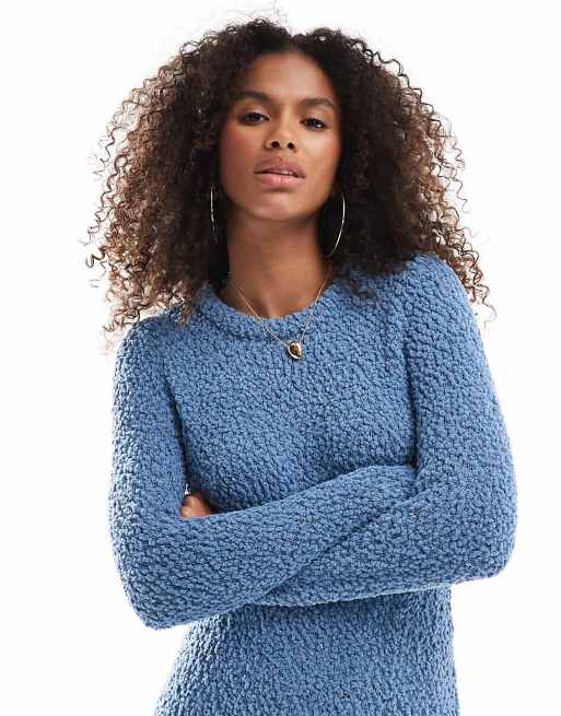 ONLY – Strukturiertes, wadenlanges Strickkleid in Blau ASOS