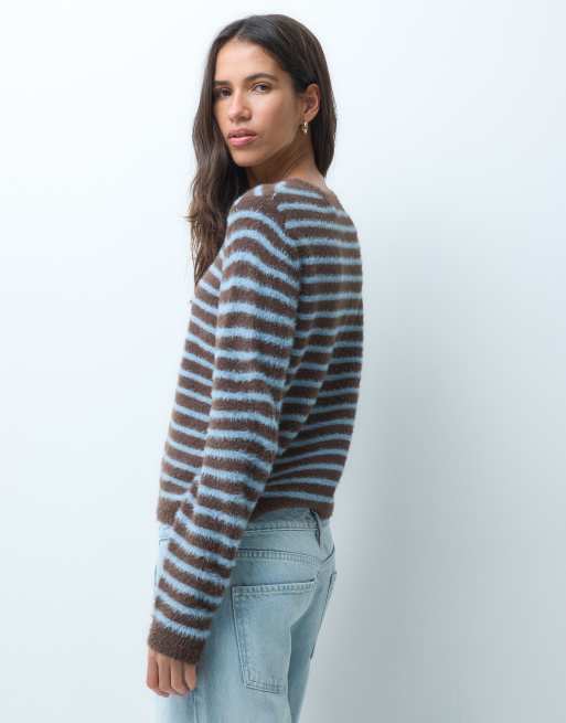 ONLY Strukturpullover in braun-blauen Streifen, 4 von 4
