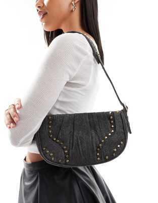 ONLY stud detail denim handbag in washed grey