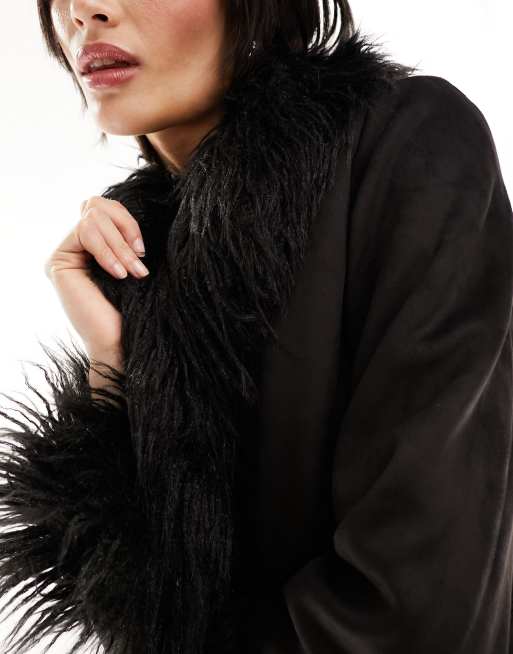 Only suedette jacket with faux fur trim in black