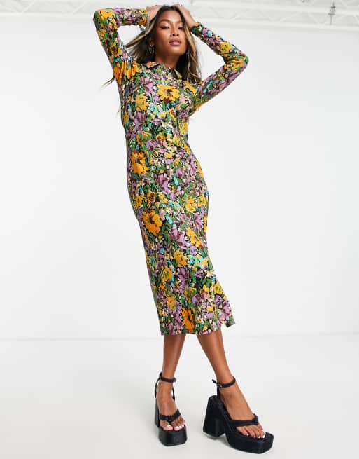 Only – Sukienka koszulowa midi w kwiaty w stylu retro