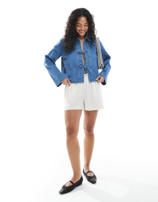 ONLY - Surchemise nouée à l'avant en denim - Bleu clair, 4 de 4