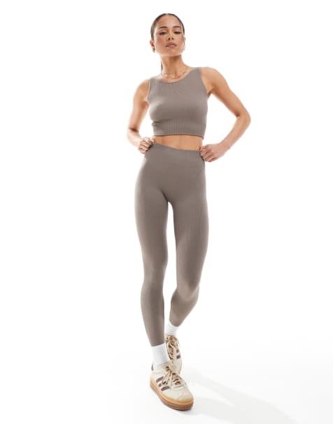 ONLY – Svampgrått set med crop top och leggings i seamless-design - view 1