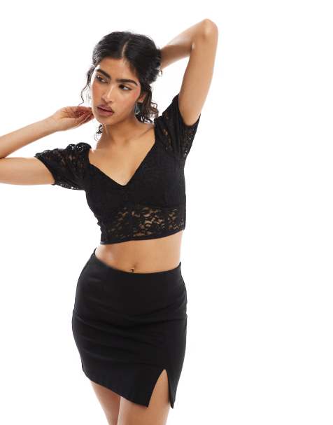 ONLY – Svart crop top i spets - view 1