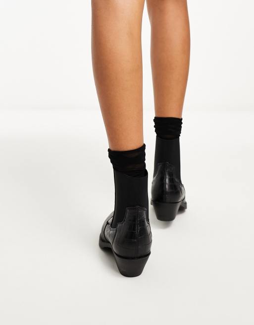 Only – Svarta cowboyboots med krokodilskinnsimitation , 3 av 4