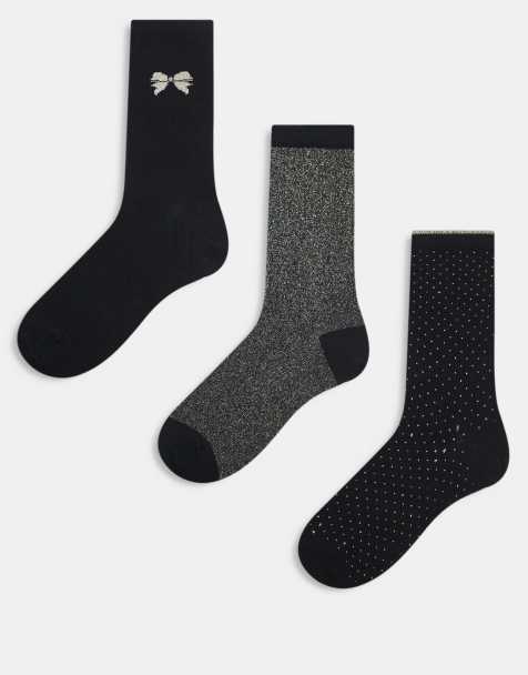 ONLY – Svarta och guldfärgade strumpor i presentask, 3-pack - view 1