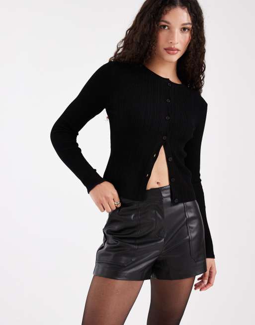 ONLY – Svarta shorts i läderimitation, 3 av 5