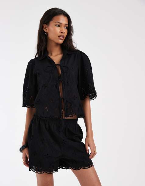 ONLY – Svarta shorts med broderade detaljer, del av set - view 1