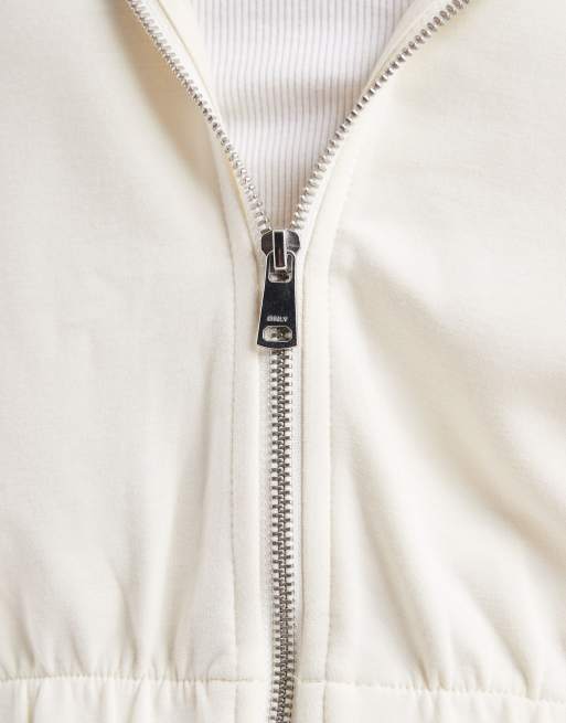 ONLY - Sweat à capuche court doux au toucher - Crème, 3 de 4