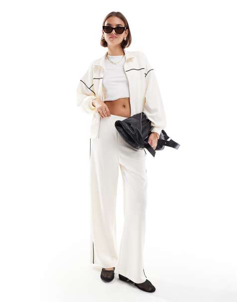 ONLY sweat co-ord with contrast piping in cream - view 1