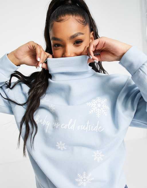 Only - Sweat de Noël à col roulé motif flocons de neige - Bleu