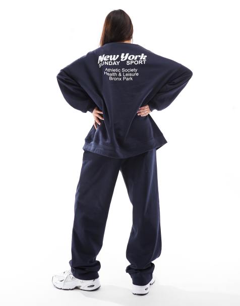 Only - Sweat oversize d'ensemble à imprimé New York - Bleu marine - view 1