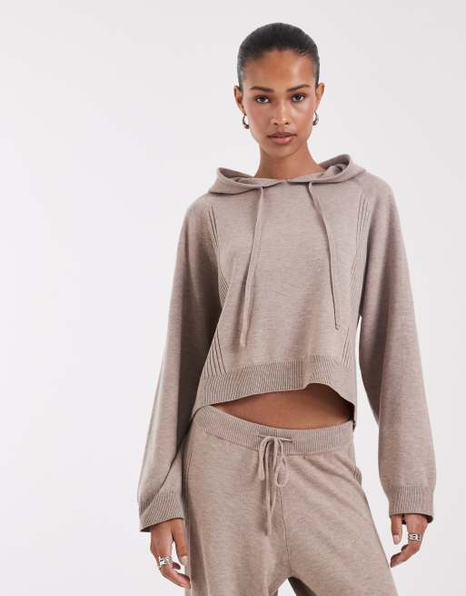 ONLY - Ensemble sweat à capuche raccourci et pantalon large en maille - Beige, 3 de 3