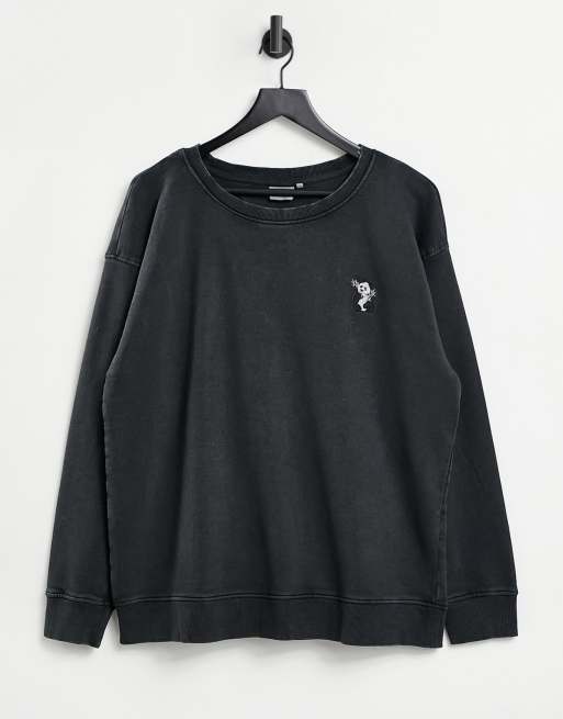 Only - Sweater i forvasket sort med broderet panda