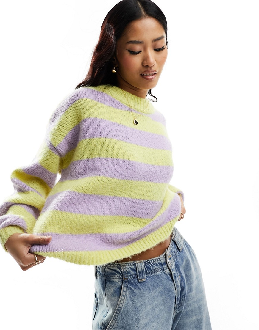 sweater in lime and lilac stripe-Multi