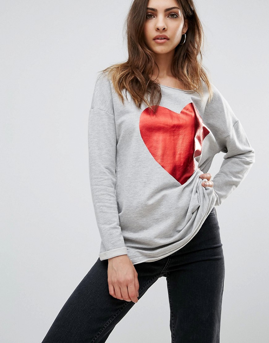 Only - Sweater met valentijnshart van folie-Grijs
