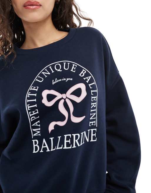 ONLY – Sweatshirt in Marineblau mit Schleifen-Print ASOS