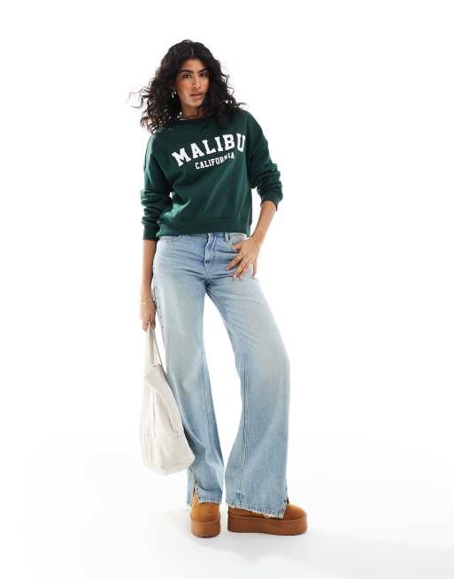 ONLY - Sweatshirt met ronde hals en Malibu-print in donkergroen, 3 van 4