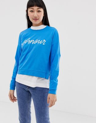 Only - Sweatshirt met slogan-Blauw