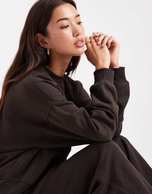 ONLY - Sweatshirt met verlaagde schouders en ronde hals in chocoladebruin, deel van co-ord set, 3 van 4