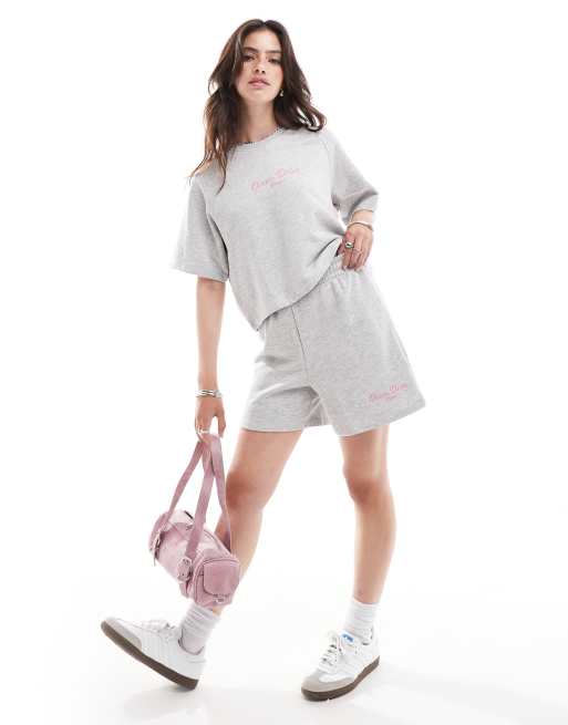 ONLY - Sweatshort met Miami-print in lichtgrijs, deel van co-ord set 