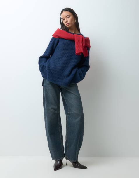 ONLY sweter dzianinowy oversize w kolorze granatowym - view 1