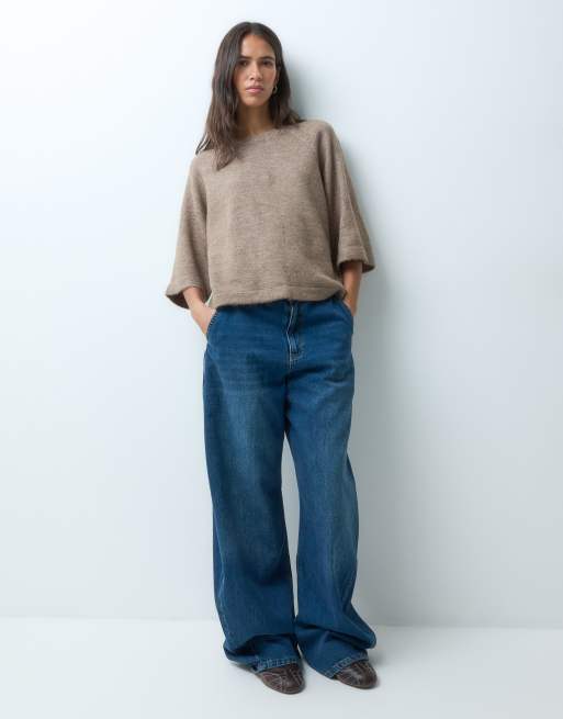 ONLY sweter z dzianiny z rękawem 3/4 w kolorze taupe, 4 z 4