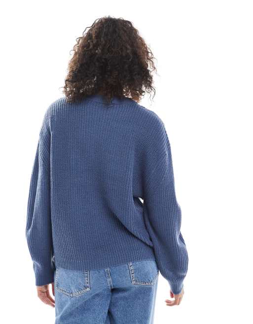 Only – Sweter z prążkowanej dzianiny z okrągłym dekoltem w spranym kolorze indygo, 2 z 4