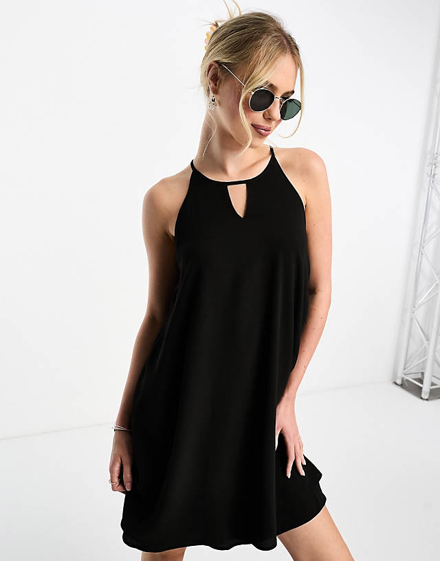 ONLY - swing mini dress with keyhole detail in black