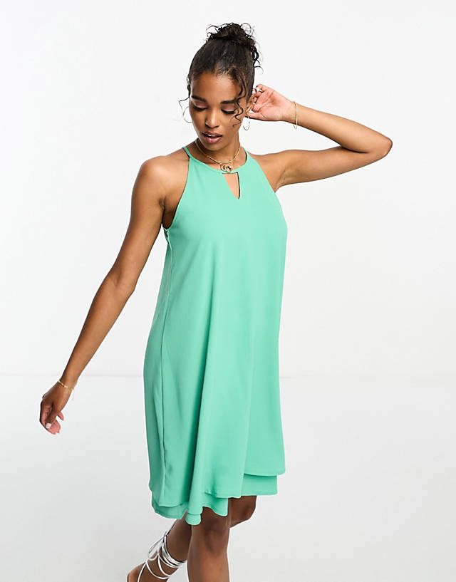 ONLY - swing mini dress with keyhole detail in marine green