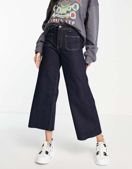 Only - Sylvie - Jeans a fondo ampio taglio corto a vita alta blu scuro