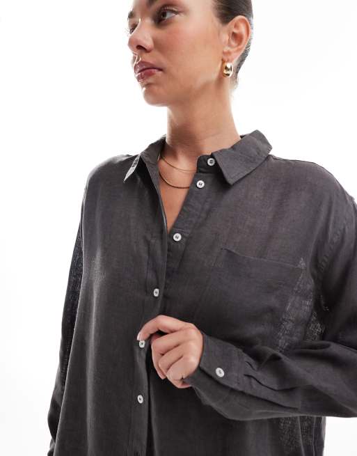 Only – Szara koszula oversize z domieszką lnu, część zestawu, 2 z 4