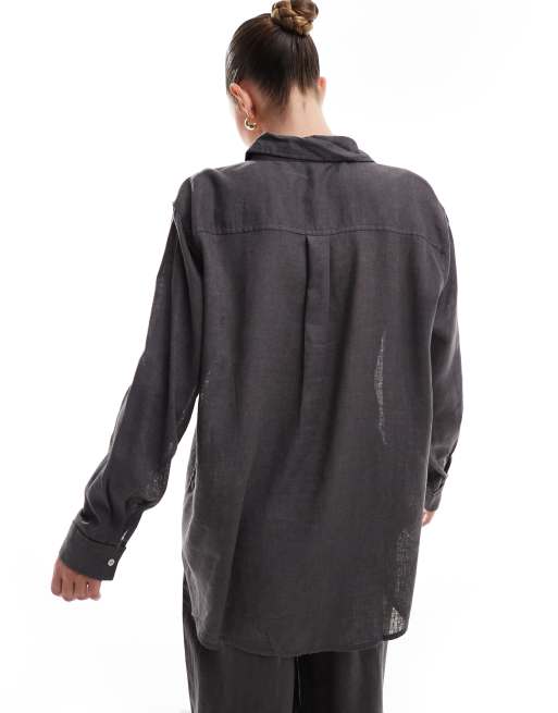 Only – Szara koszula oversize z domieszką lnu, część zestawu, 4 z 4