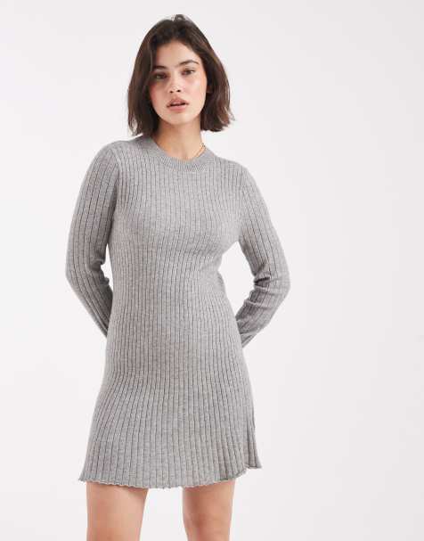 Only – Szara sukienka mini z prążkowanej dzianiny - view 1