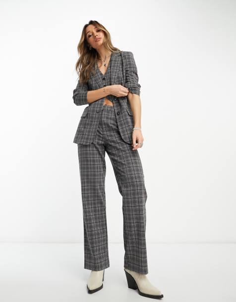 ONLY wide leg tailored trouser co-ord in grey pinstripe 