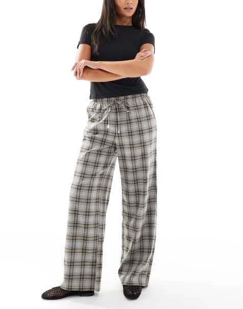 ONLY pull on wide leg trousers in grey check