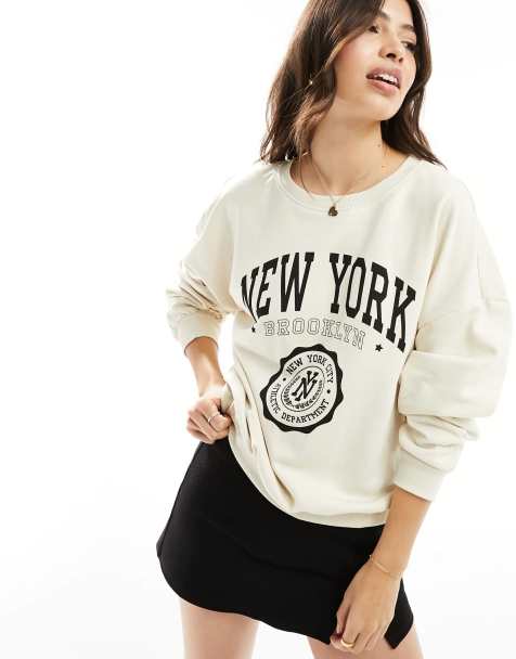 ONLY New York print sweatshirt in stone 