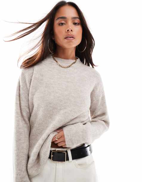 ONLY round neck jumper in stone 