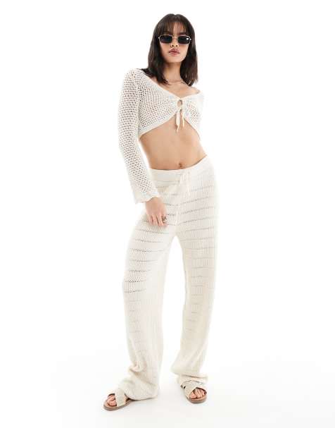 ONLY crochet wide leg trouser co-ord in cream 