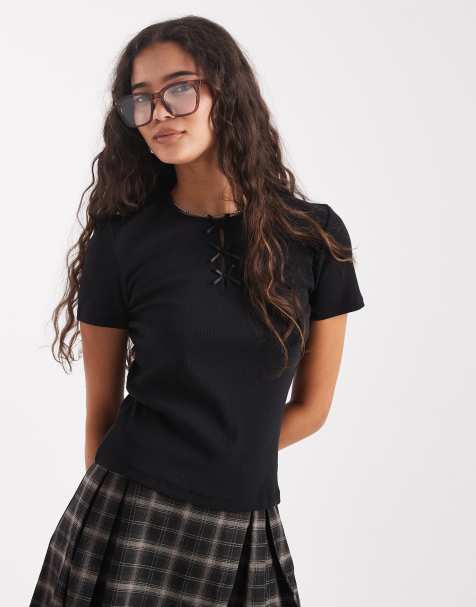 ONLY - T-shirt avec détails nœuds - Noir - view 1