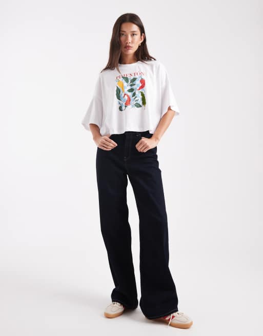 ONLY - T-shirt corta bianca con grafica con peperoncini, 4 di 4