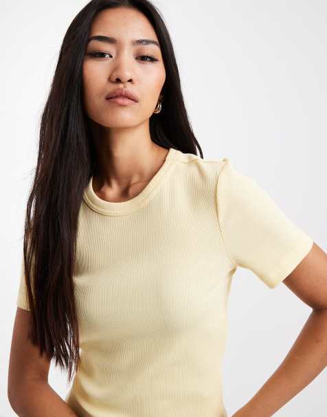 ONLY - T-shirt côtelé - Jaune pâle - view 1