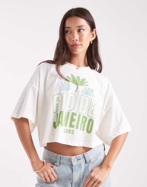 ONLY - T-shirt crop top avec imprimé Rio - Blanc - view 1