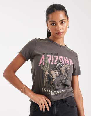 ONLY - T-Shirt in Grau mit Arizona-Print